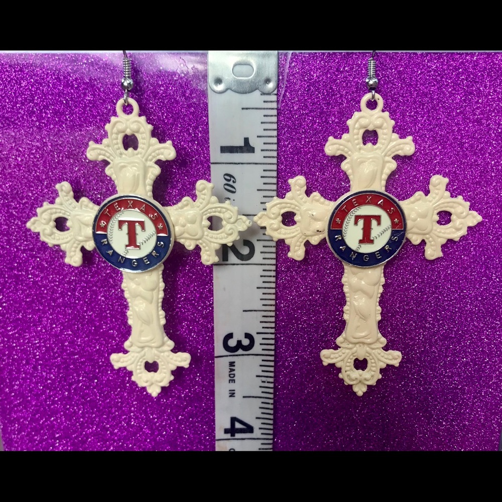 Flowered Cross Cream Texas Rangers Earrings